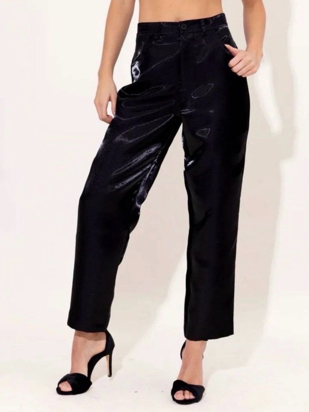 Alden Adair Sleek Black Satin Ankle Dress Pants. Satin Finish. Size XS
